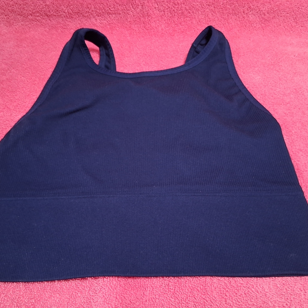 Victoria's Secret Sport Long Line Ribbed Blue Seamless Bra Women M